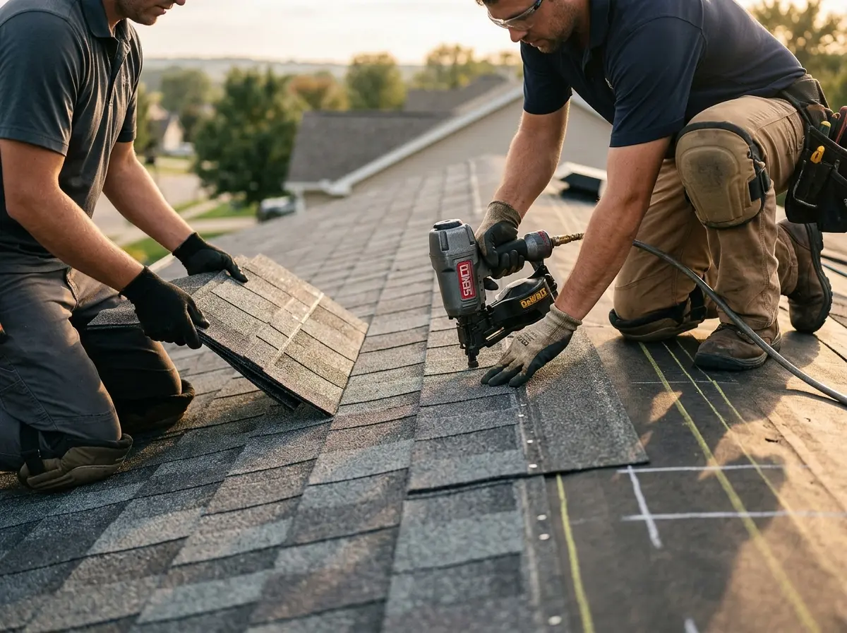 Professional roofer working on a residential roof in Hatfield
